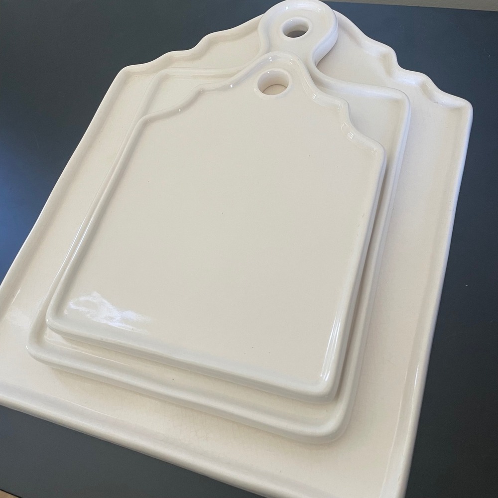 Pottery Barn Set of 3 Ceramic Serving Trays Dessert Cheese Charcuterie *READ